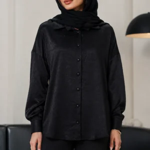 شومیز مجلسی زنانه ساتن مشکی و سورمه ای مدل LiLi