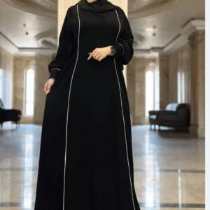 عبا زنانه مشکی ترند مغزی دوزی شده CH79352